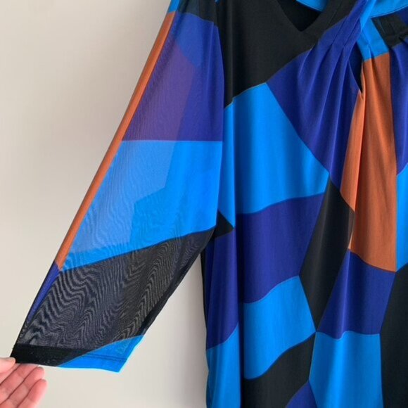 INC International Women’s Top y2k 2000s Concepts Draped Plus Size 3X Blue Print - Picture 4 of 11